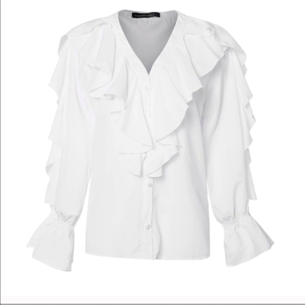 Romantic V-Neck Ruffle Blouse - Picture 3 of 4